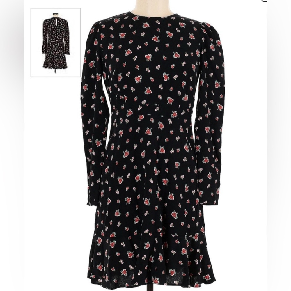 Boden Black Dress with Red and White Floral Pattern